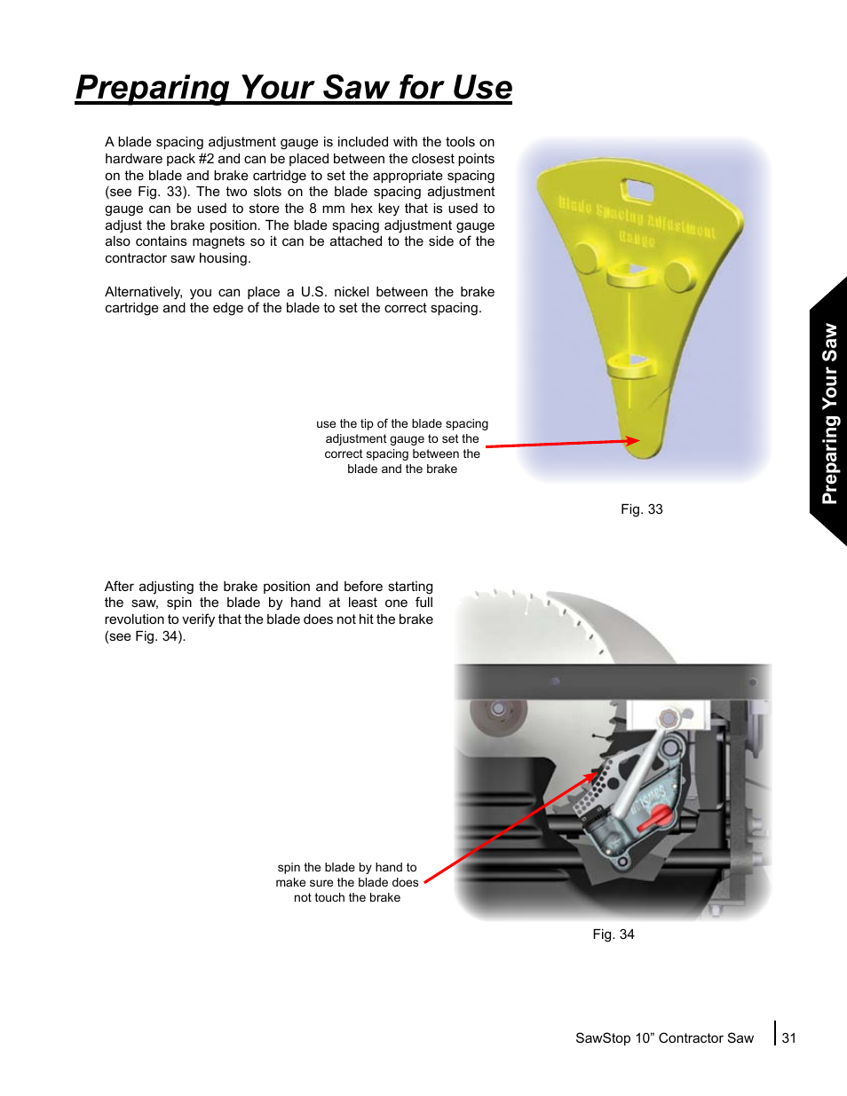 Preparing your saw for use, Preparing your saw | SawStop CNS175-AU User Manual | Page 33 / 112