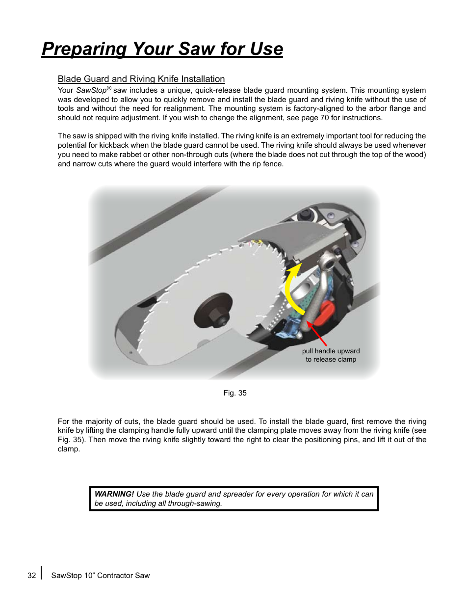 Preparing your saw for use | SawStop CNS175-AU User Manual | Page 34 / 112