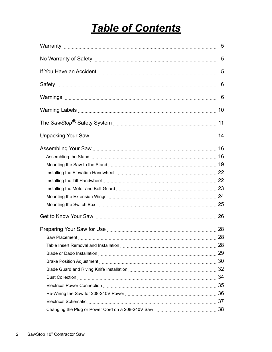 SawStop CNS175-AU User Manual | Page 4 / 112