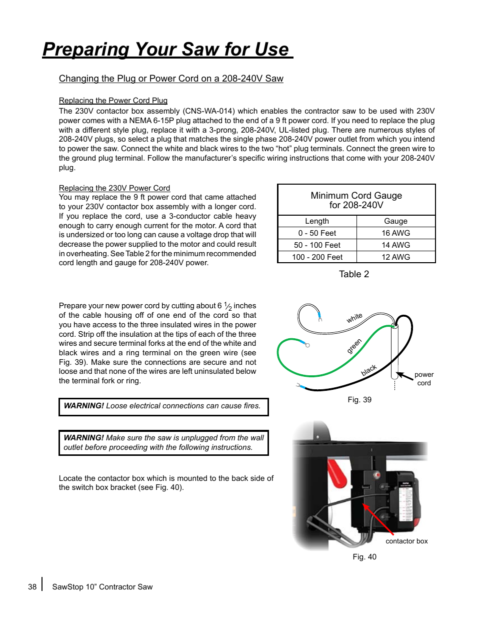 Preparing your saw for use | SawStop CNS175-AU User Manual | Page 40 / 112