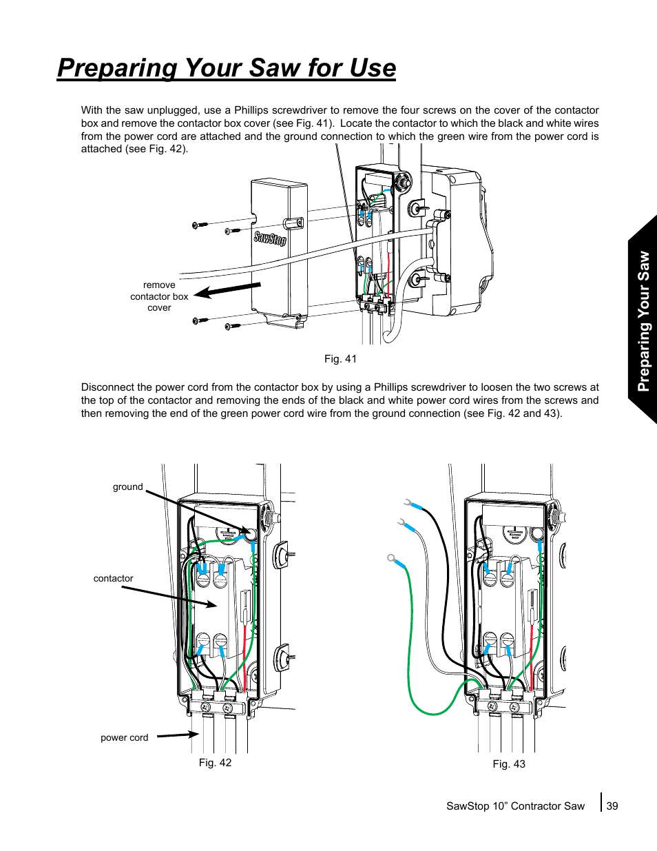 Preparing your saw for use, Preparing your saw | SawStop CNS175-AU User Manual | Page 41 / 112