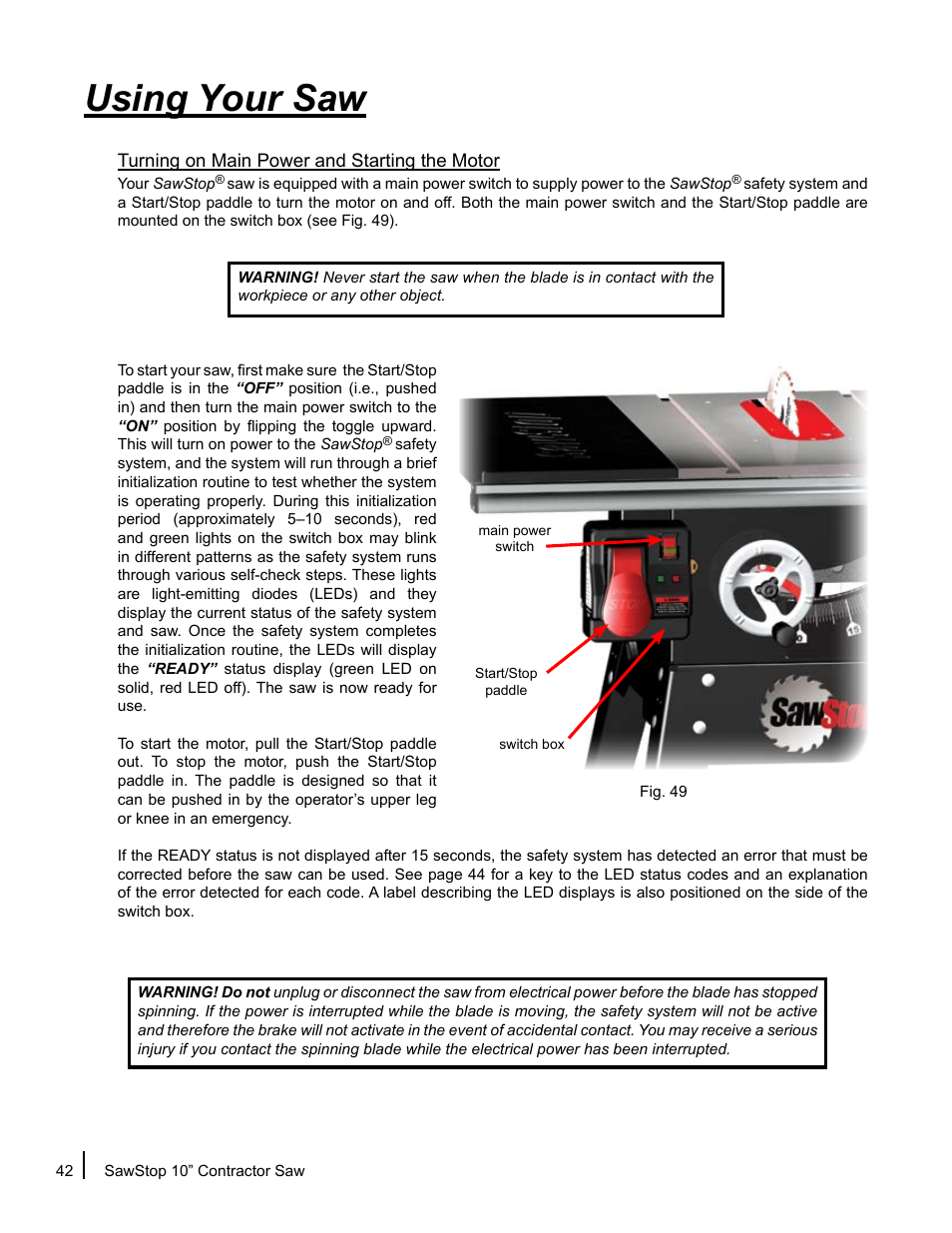 Using your saw | SawStop CNS175-AU User Manual | Page 44 / 112