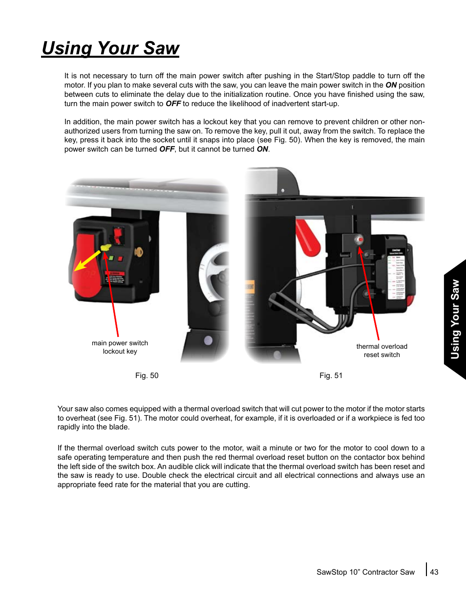 Using your saw | SawStop CNS175-AU User Manual | Page 45 / 112