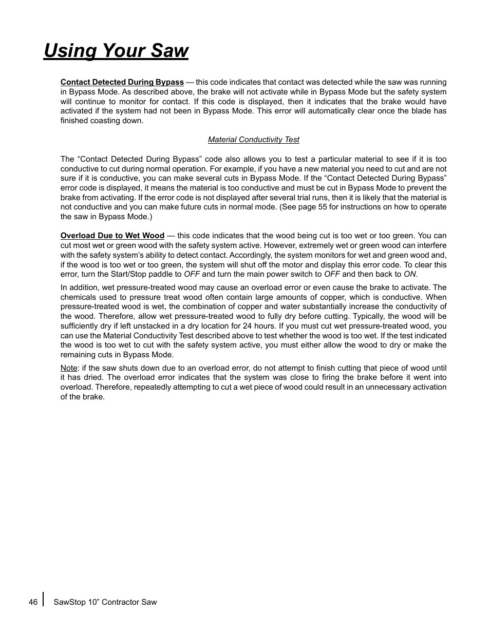 Using your saw | SawStop CNS175-AU User Manual | Page 48 / 112