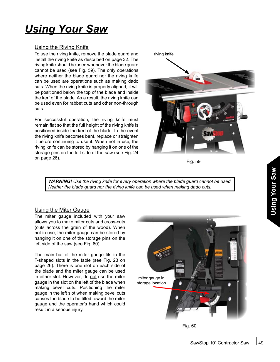 Using your saw | SawStop CNS175-AU User Manual | Page 51 / 112