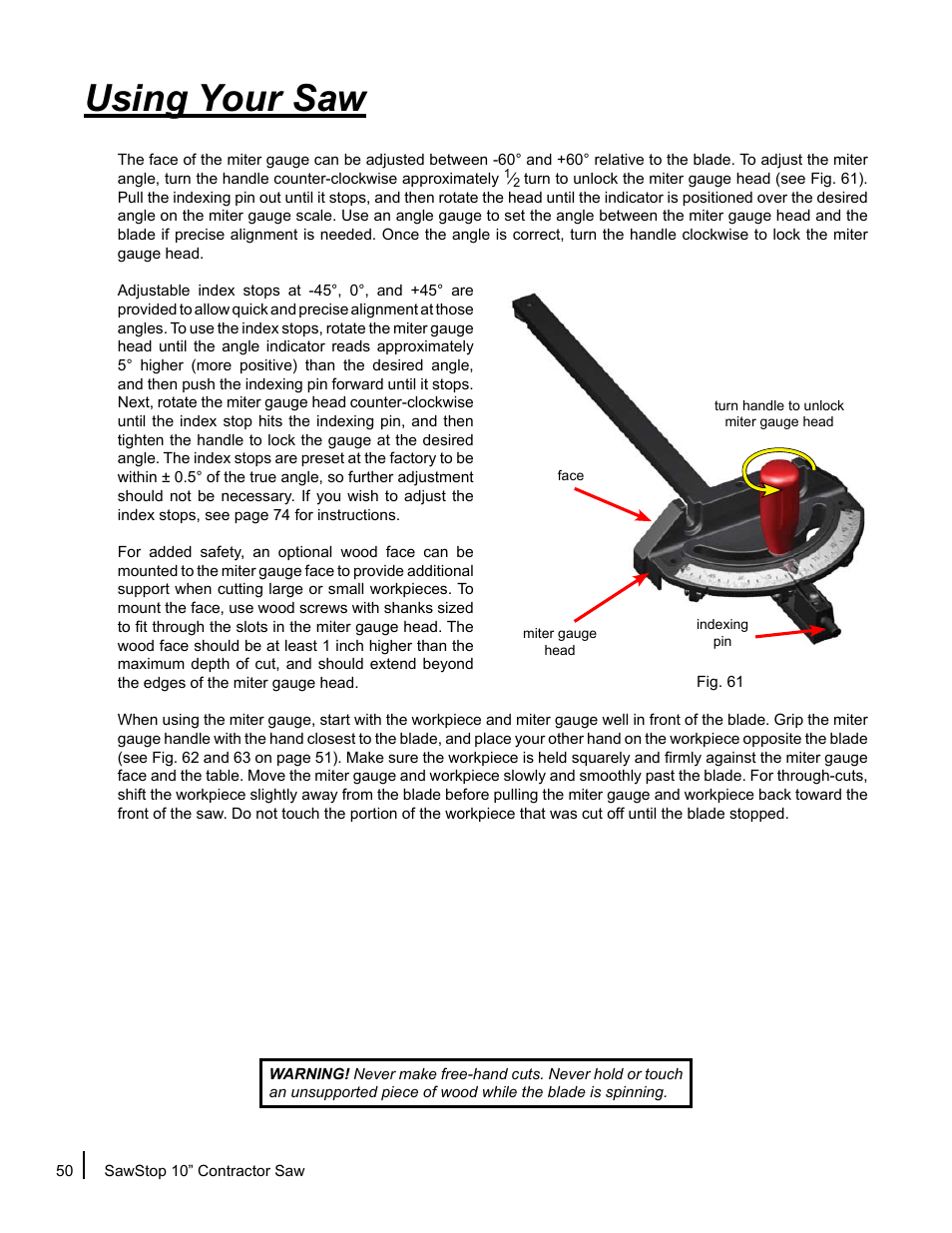 Using your saw | SawStop CNS175-AU User Manual | Page 52 / 112