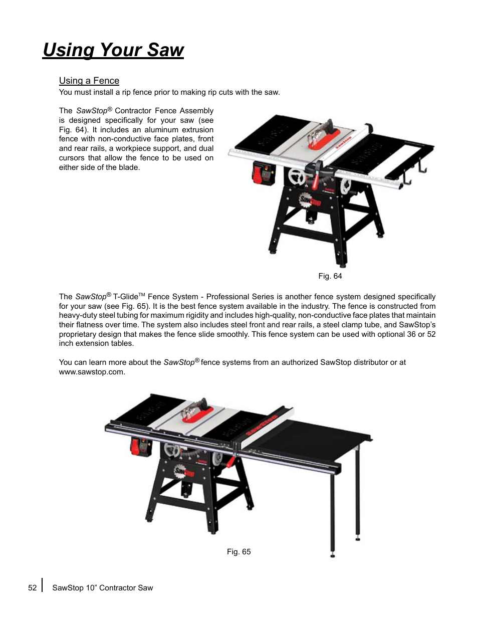 Using your saw | SawStop CNS175-AU User Manual | Page 54 / 112