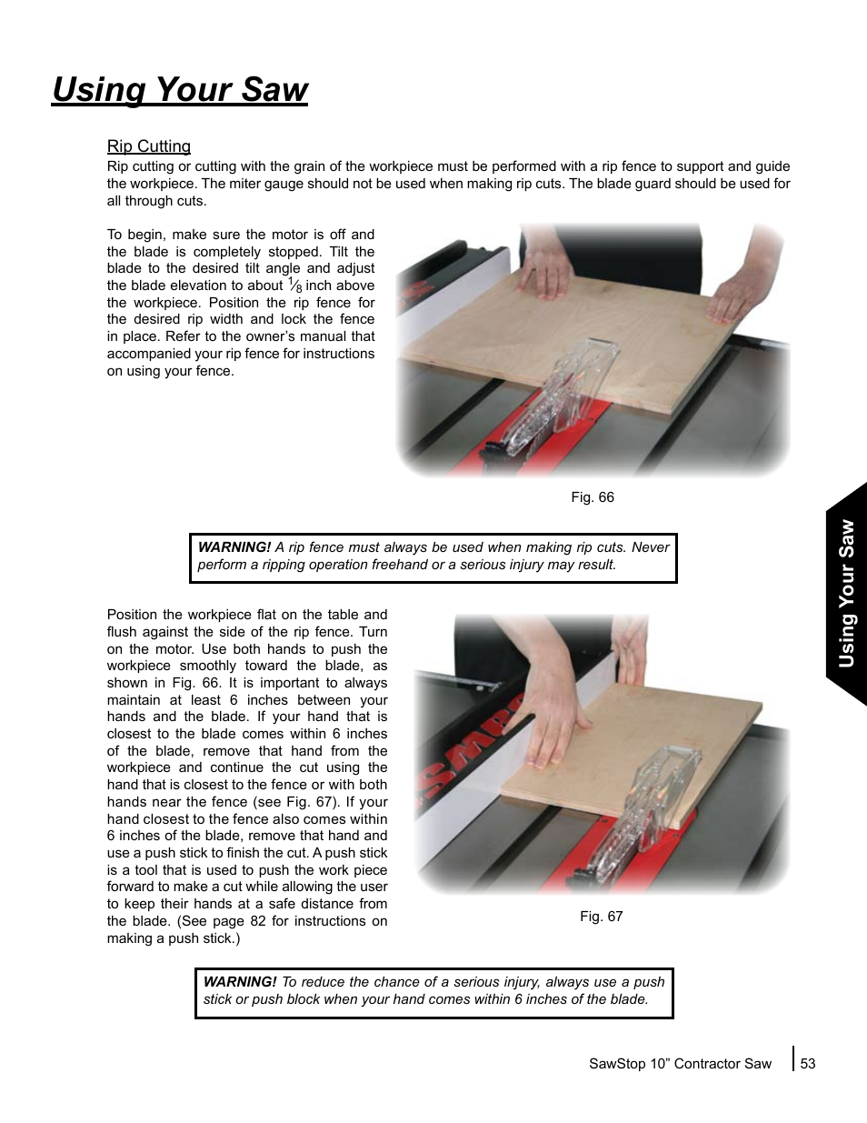 Using your saw | SawStop CNS175-AU User Manual | Page 55 / 112