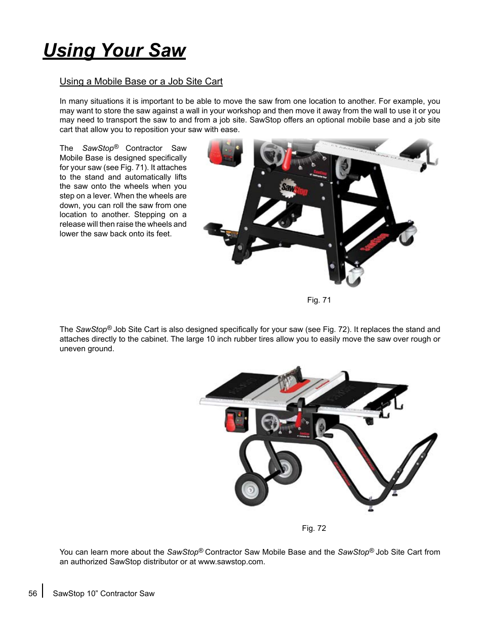 Using your saw | SawStop CNS175-AU User Manual | Page 58 / 112