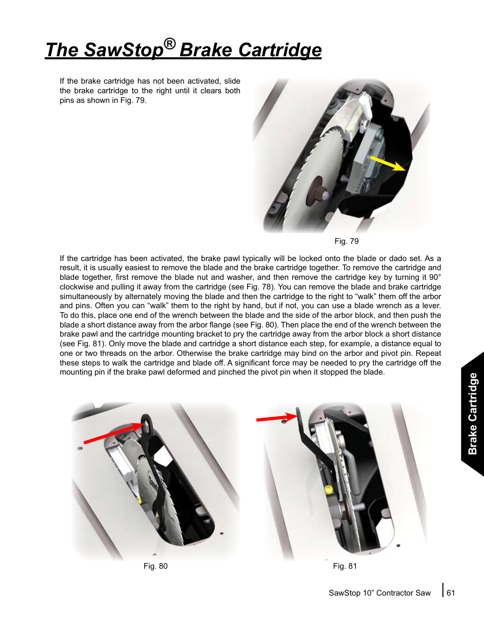 The sawstop brake cartridge, Brake cartridge | SawStop CNS175-AU User Manual | Page 63 / 112