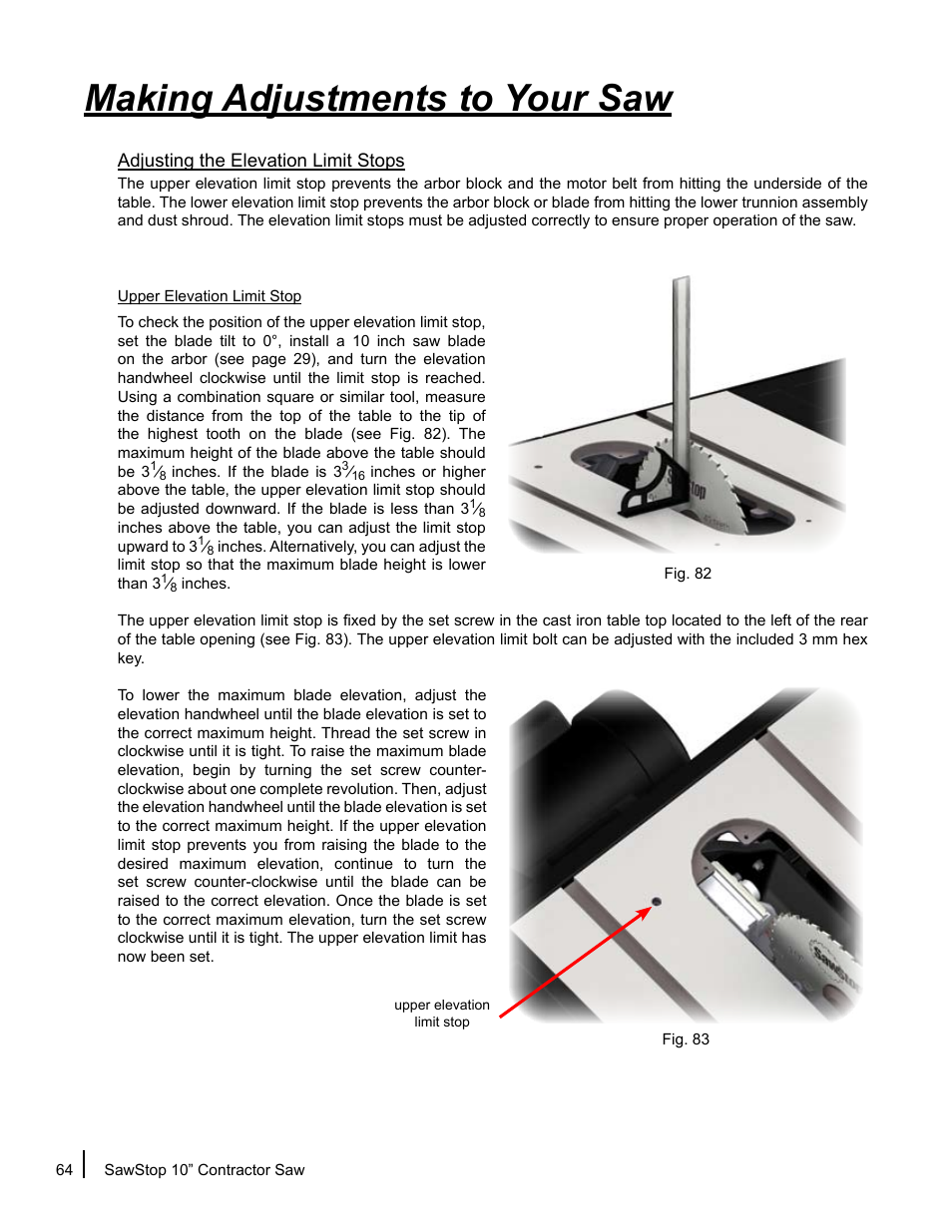 Making adjustments to your saw | SawStop CNS175-AU User Manual | Page 66 / 112