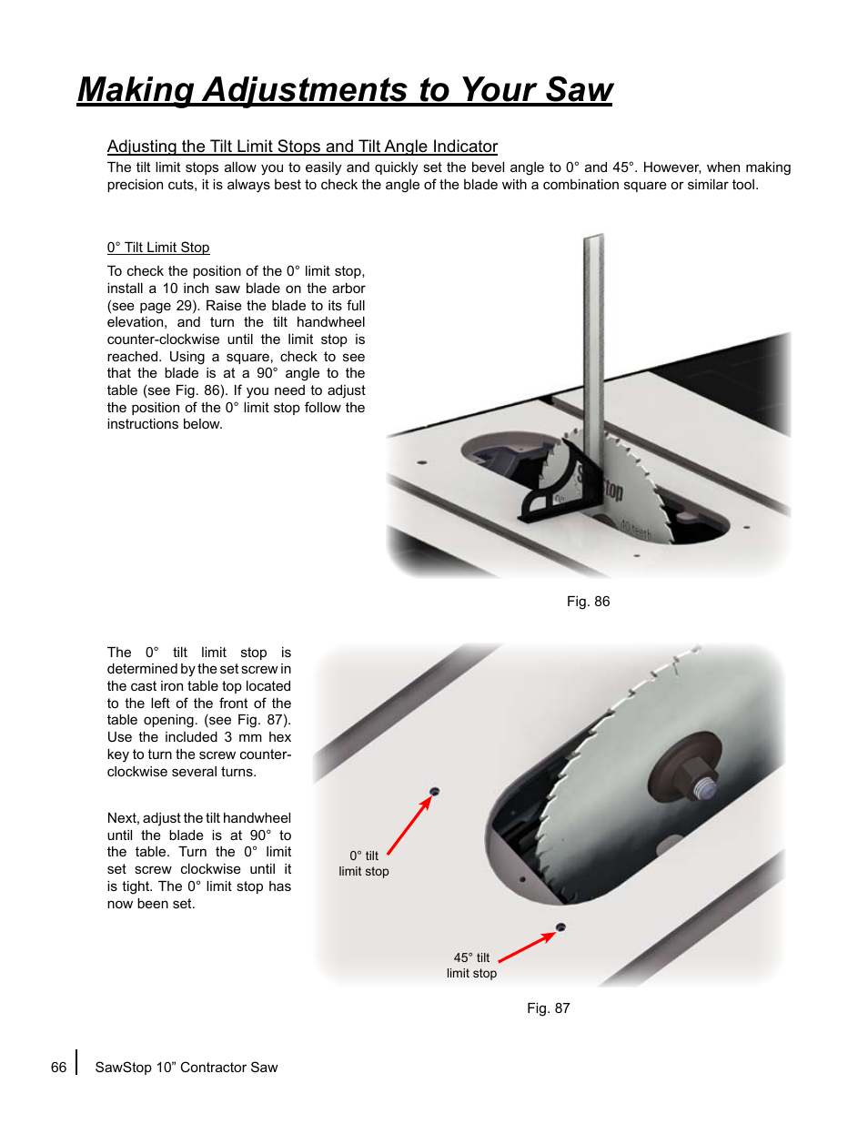 Making adjustments to your saw | SawStop CNS175-AU User Manual | Page 68 / 112