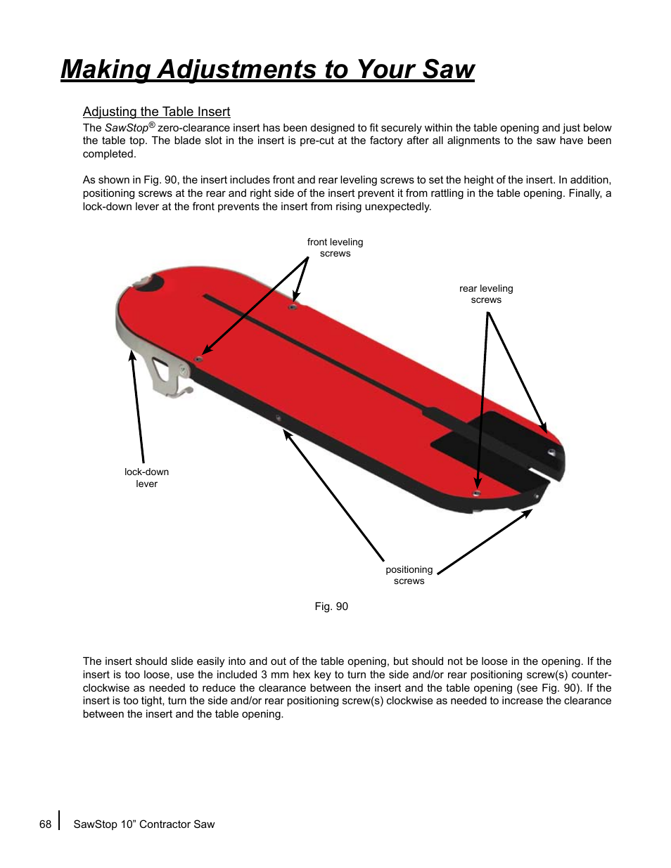 Making adjustments to your saw | SawStop CNS175-AU User Manual | Page 70 / 112