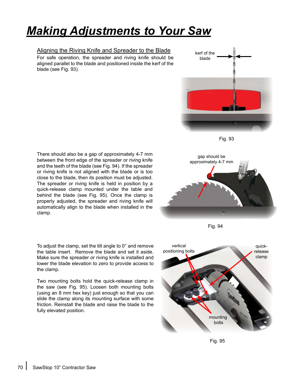 Making adjustments to your saw | SawStop CNS175-AU User Manual | Page 72 / 112