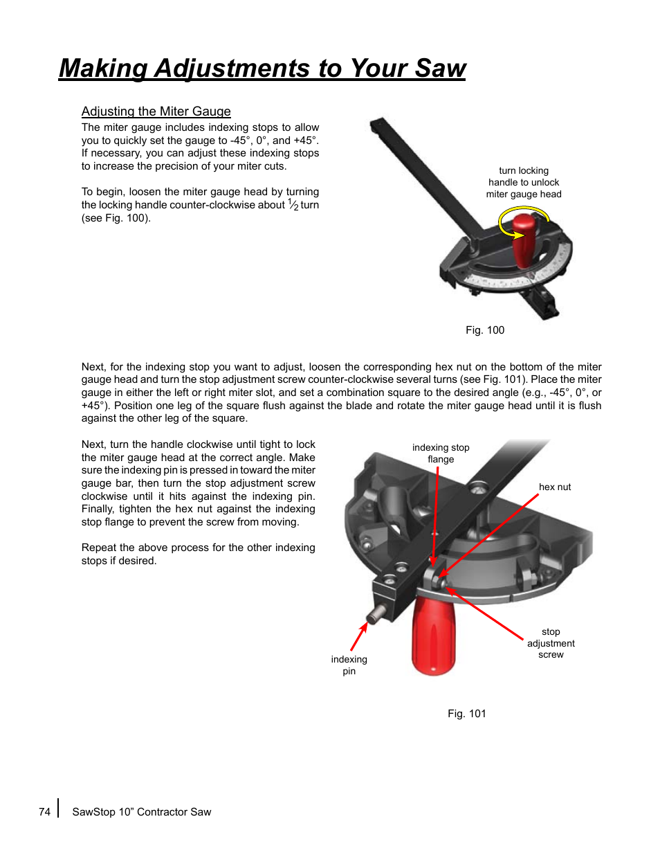 Making adjustments to your saw | SawStop CNS175-AU User Manual | Page 76 / 112