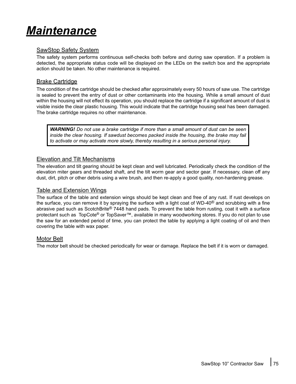 Maintenance | SawStop CNS175-AU User Manual | Page 77 / 112