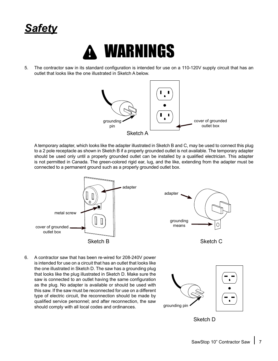 Warnings, Safety | SawStop CNS175-AU User Manual | Page 9 / 112