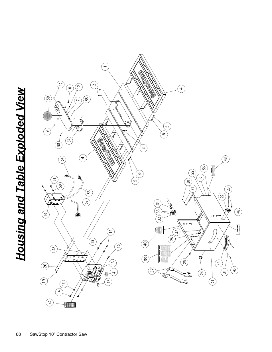 Housing and t able exploded v iew | SawStop CNS175-AU User Manual | Page 90 / 112