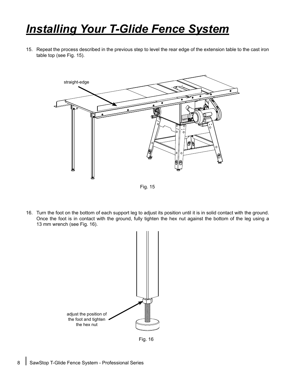 Installing your t-glide fence system | SawStop T-Glide Fence System User Manual | Page 10 / 24