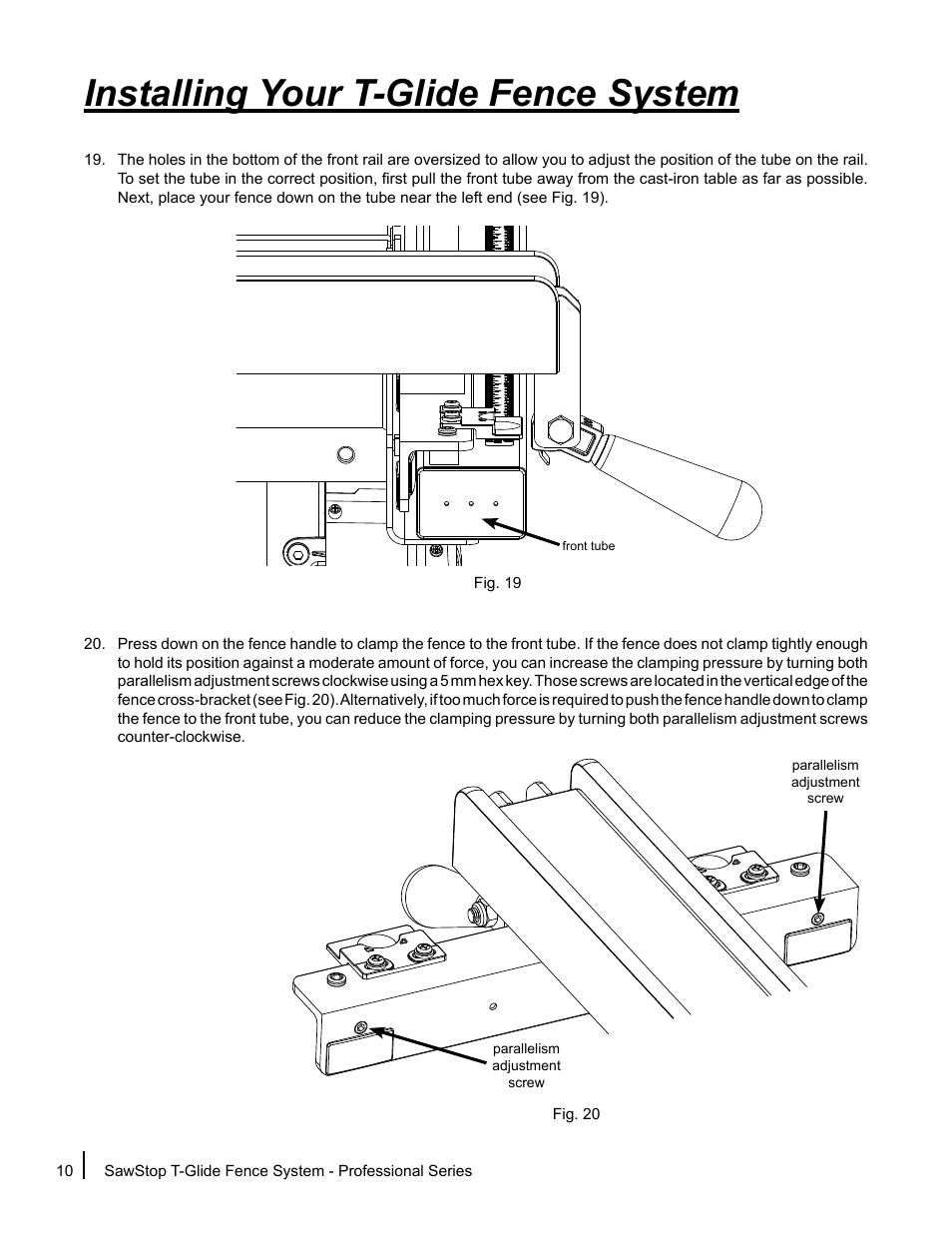 Installing your t-glide fence system | SawStop T-Glide Fence System User Manual | Page 12 / 24