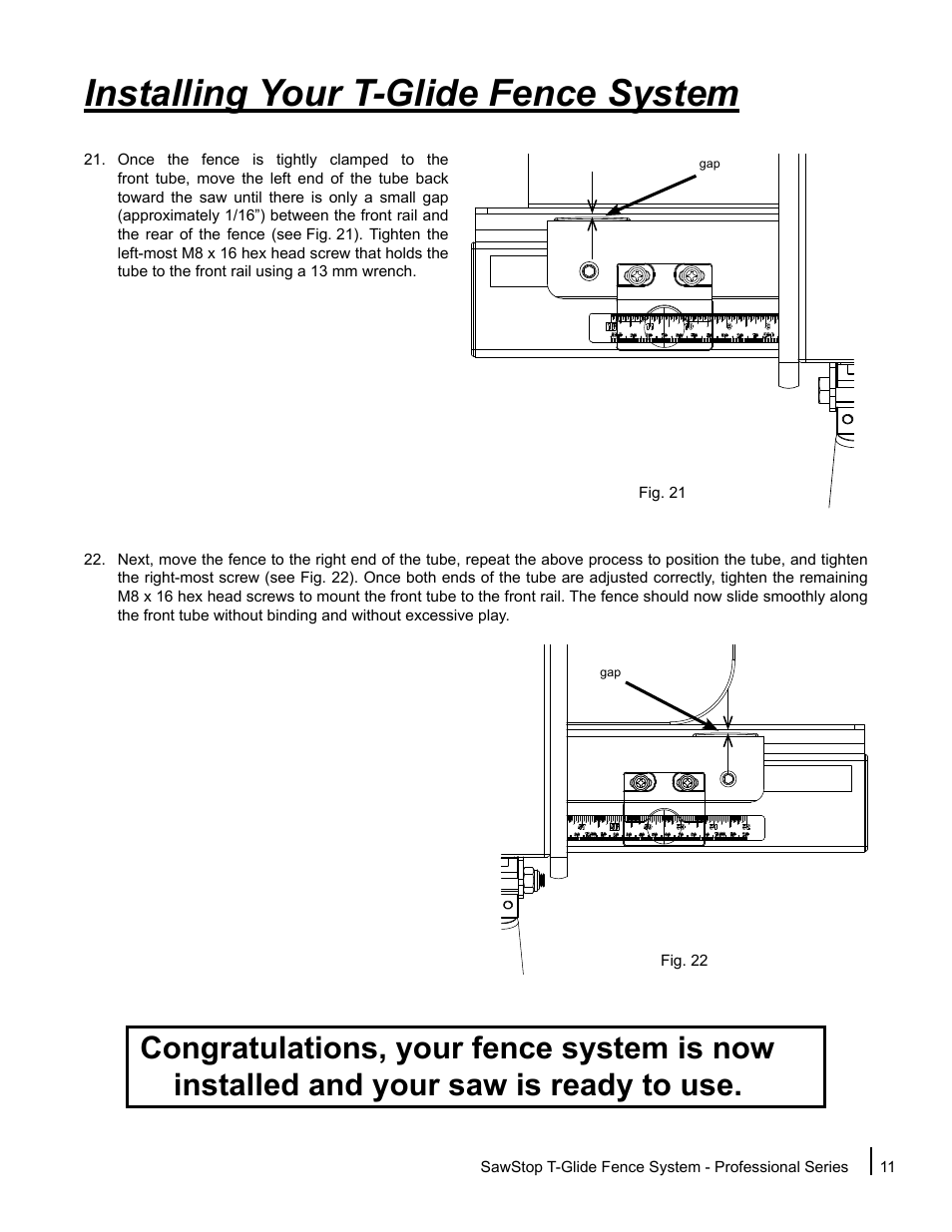 Installing your t-glide fence system | SawStop T-Glide Fence System User Manual | Page 13 / 24