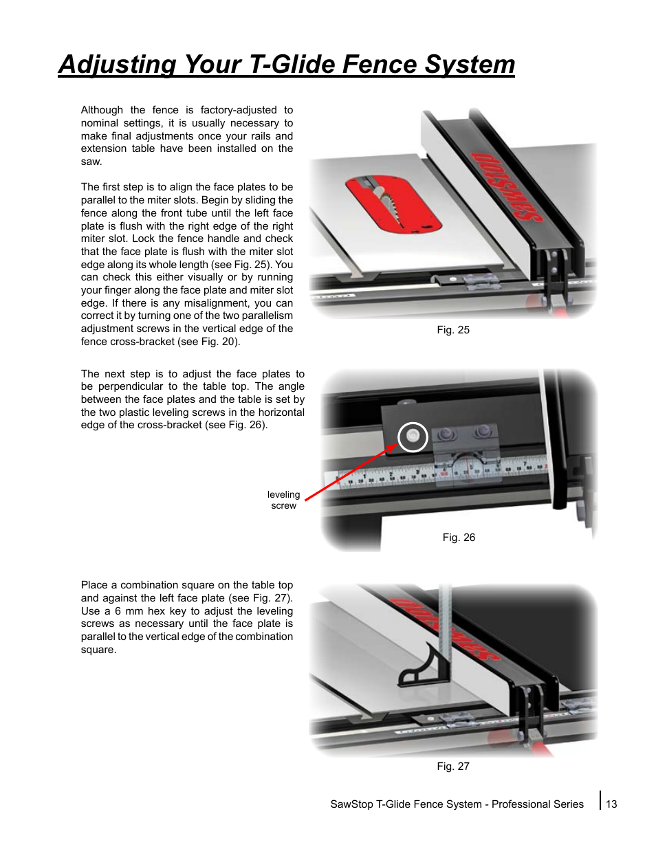 Adjusting your t-glide fence system | SawStop T-Glide Fence System User Manual | Page 15 / 24