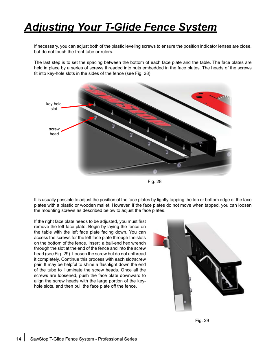 Adjusting your t-glide fence system | SawStop T-Glide Fence System User Manual | Page 16 / 24