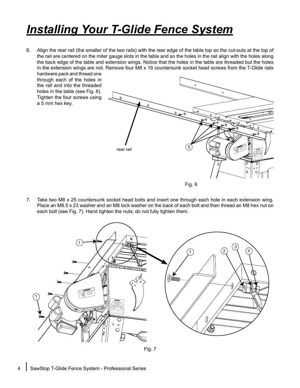 Installing your t-glide fence system | SawStop T-Glide Fence System User Manual | Page 6 / 24