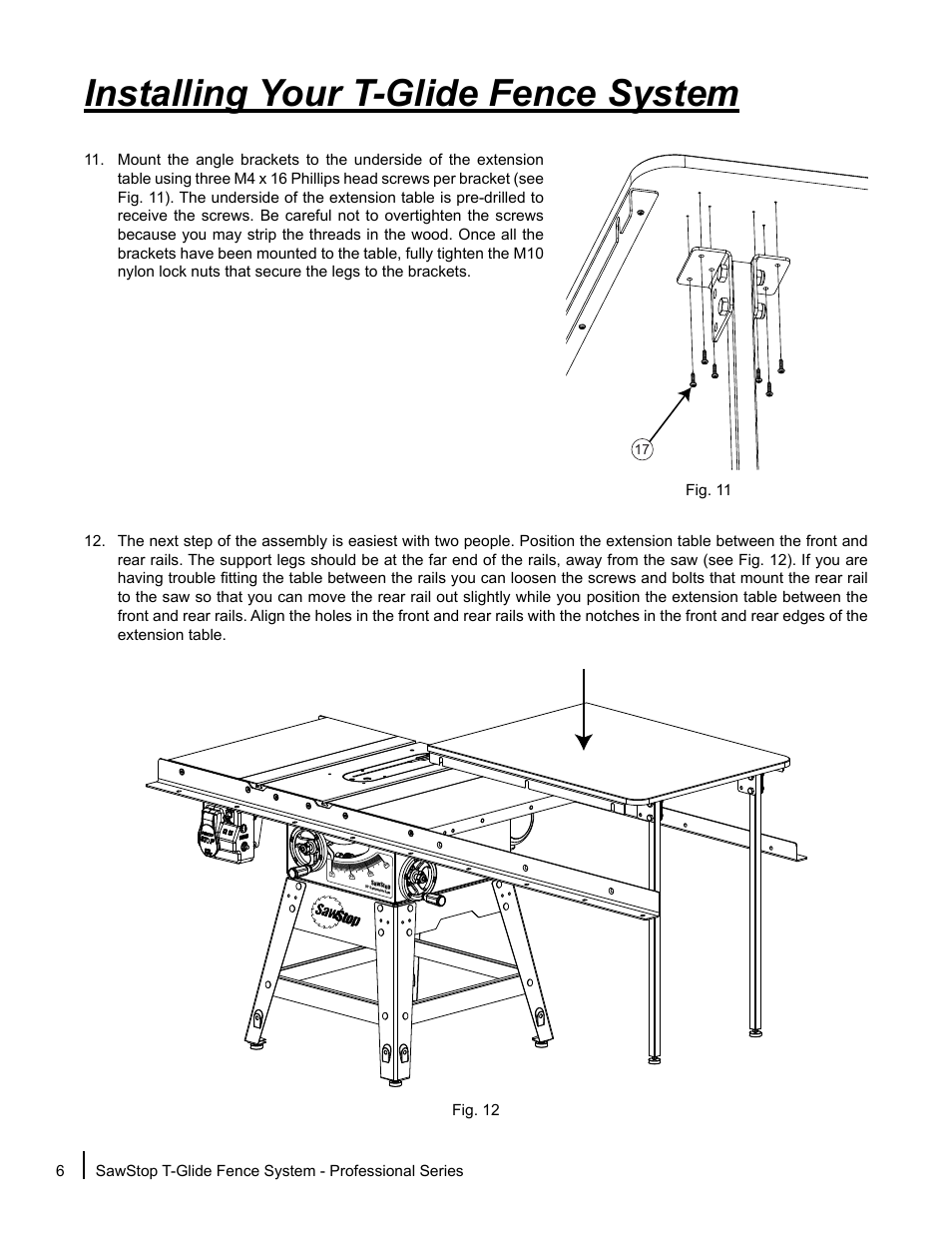 Installing your t-glide fence system | SawStop T-Glide Fence System User Manual | Page 8 / 24