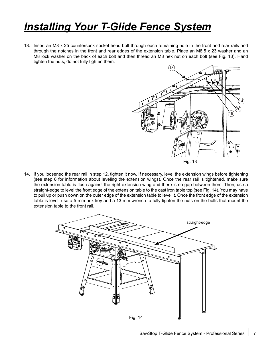 Installing your t-glide fence system | SawStop T-Glide Fence System User Manual | Page 9 / 24