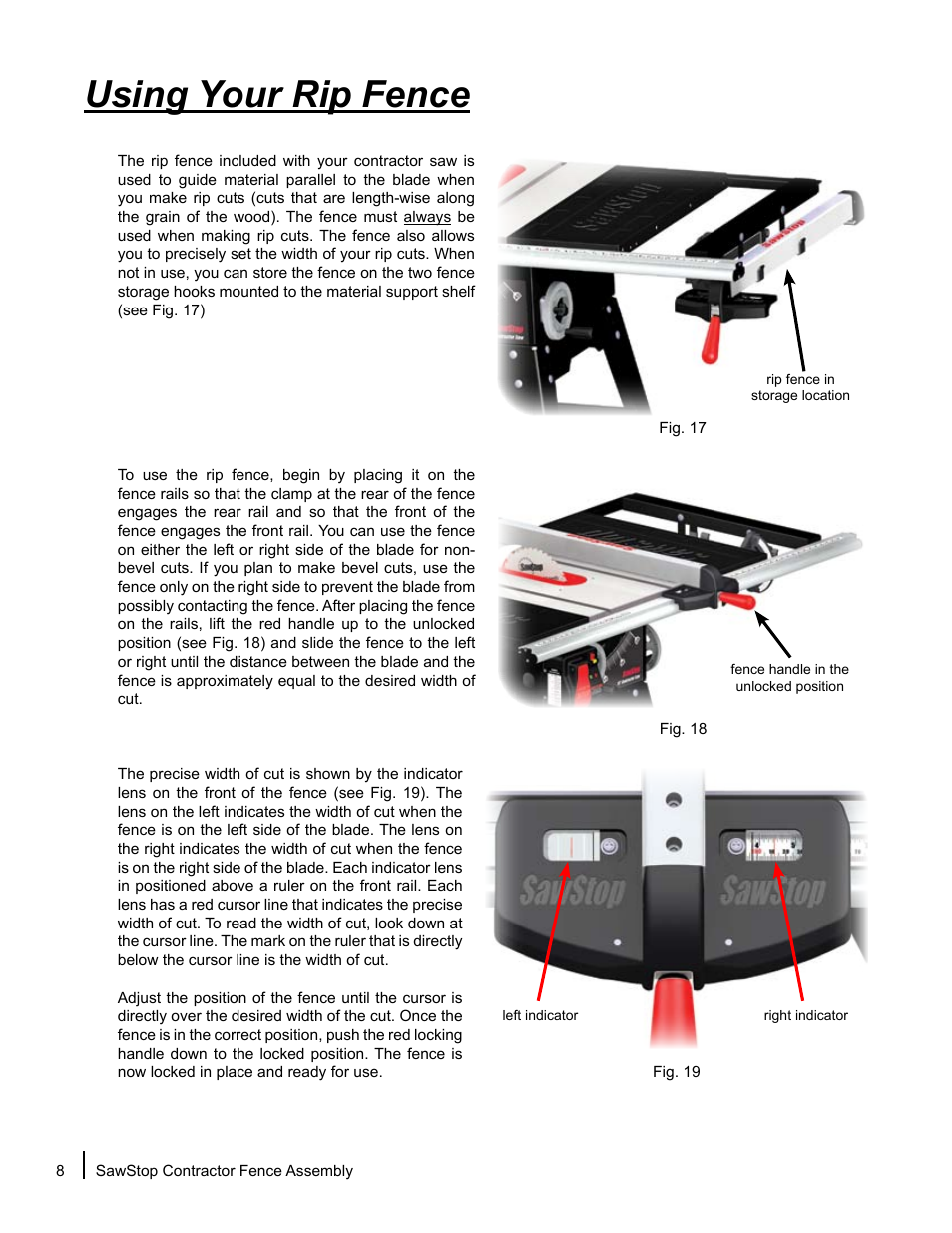 Using your rip fence | SawStop Fence Assembly User Manual | Page 10 / 16