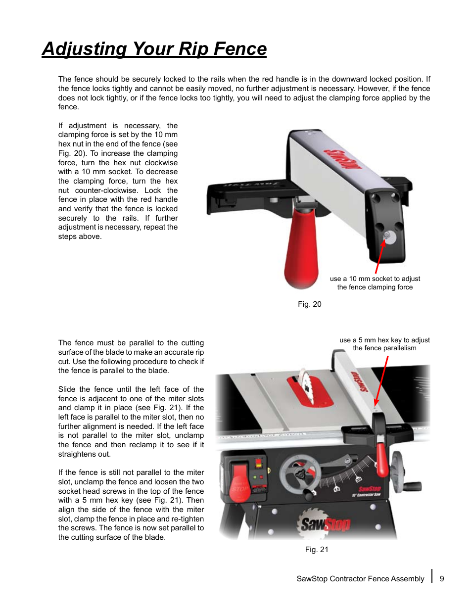 Adjusting your rip fence | SawStop Fence Assembly User Manual | Page 11 / 16