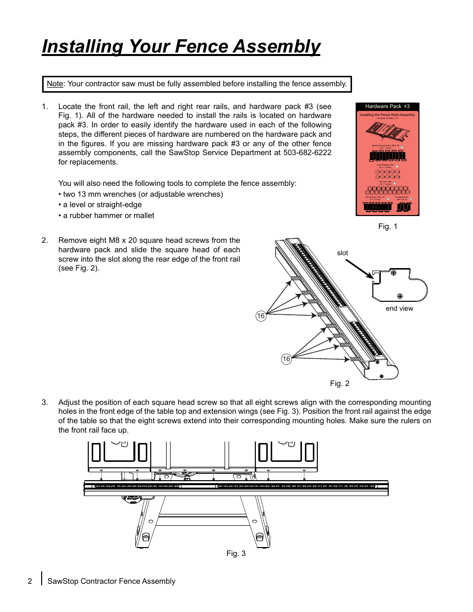 Installing your fence assembly | SawStop Fence Assembly User Manual | Page 4 / 16