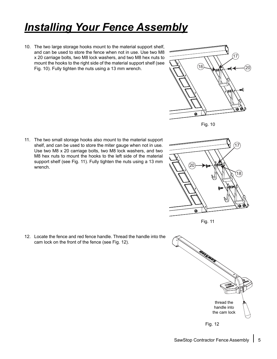 Installing your fence assembly | SawStop Fence Assembly User Manual | Page 7 / 16