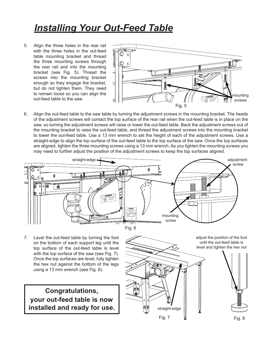 Installing your out-feed table | SawStop Out-Feed Table User Manual | Page 3 / 4