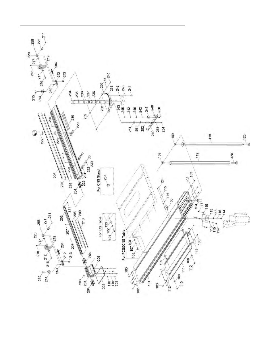 St1400 sliding table attachment exploded view | SawStop Sliding Crosscut Table User Manual | Page 18 / 21