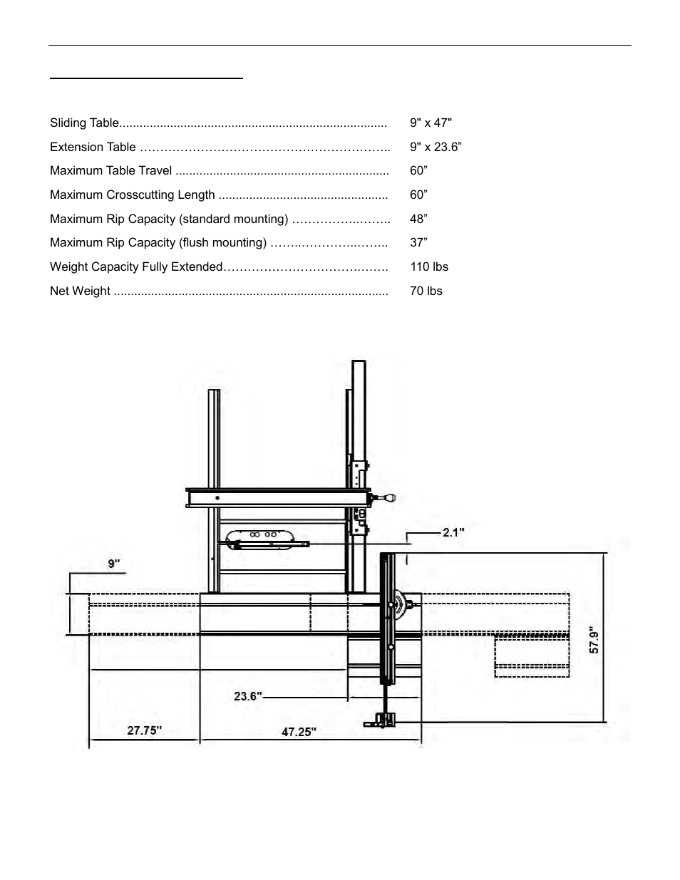 Product specifications | SawStop Sliding Crosscut Table User Manual | Page 6 / 21