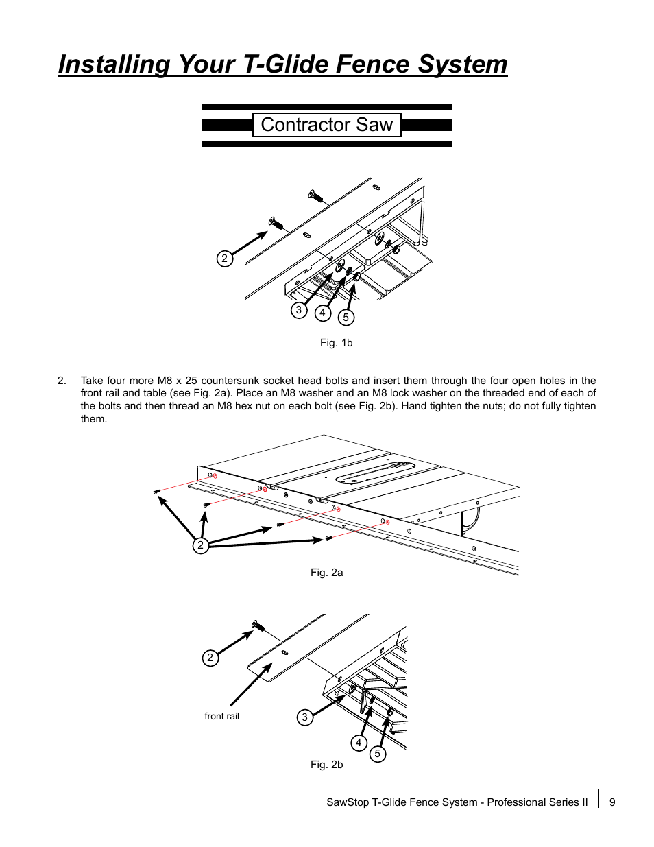 Installing your t-glide fence system, Contractor saw | SawStop T-Glide Fence System User Manual | Page 11 / 36