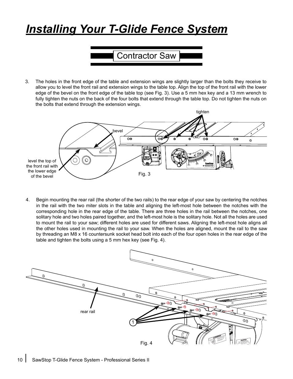 Installing your t-glide fence system, Contractor saw | SawStop T-Glide Fence System User Manual | Page 12 / 36