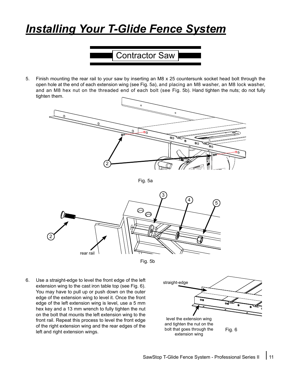 Installing your t-glide fence system, Contractor saw | SawStop T-Glide Fence System User Manual | Page 13 / 36