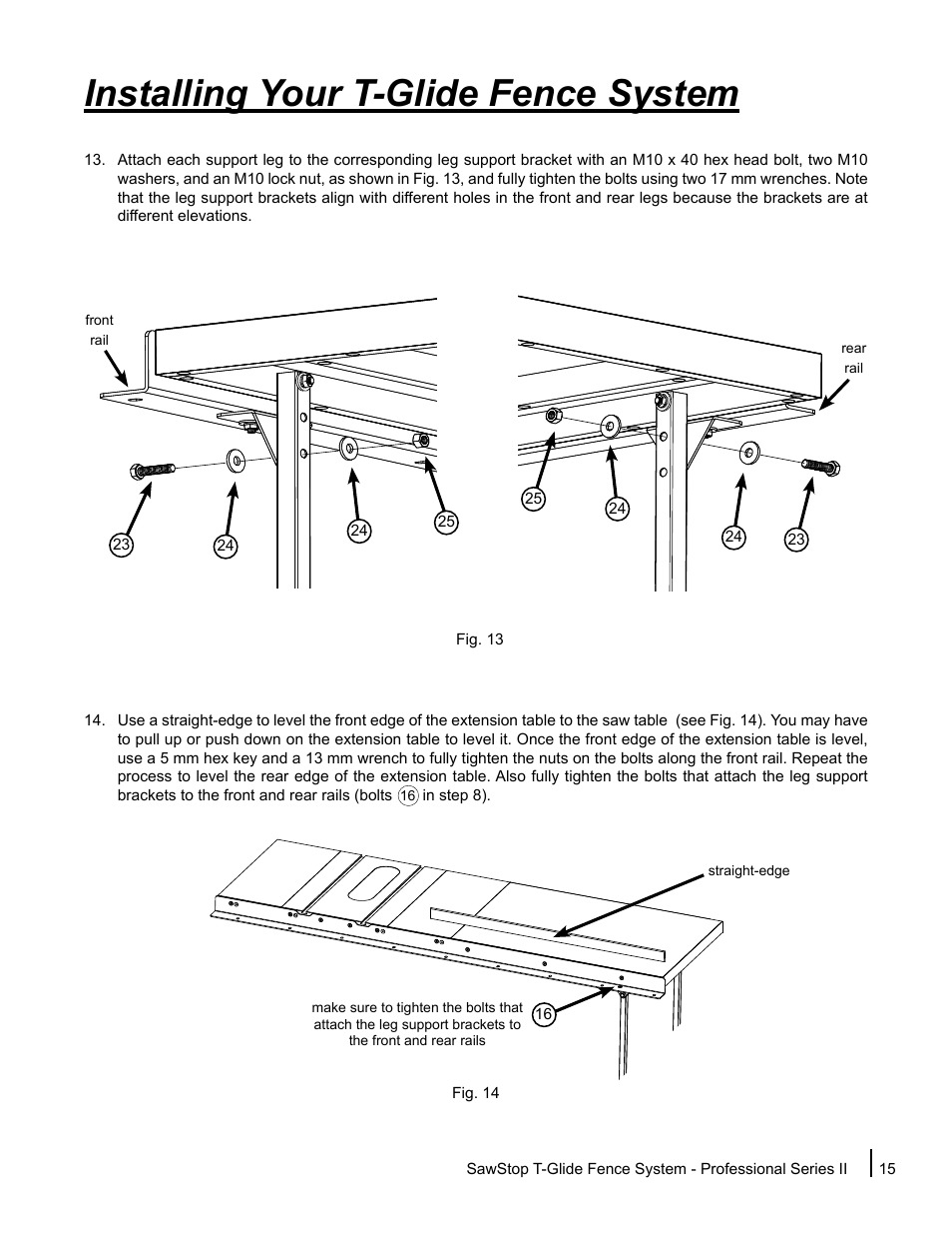 Installing your t-glide fence system | SawStop T-Glide Fence System User Manual | Page 17 / 36