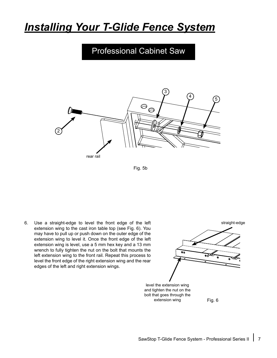 Installing your t-glide fence system, Professional cabinet saw | SawStop T-Glide Fence System User Manual | Page 9 / 36