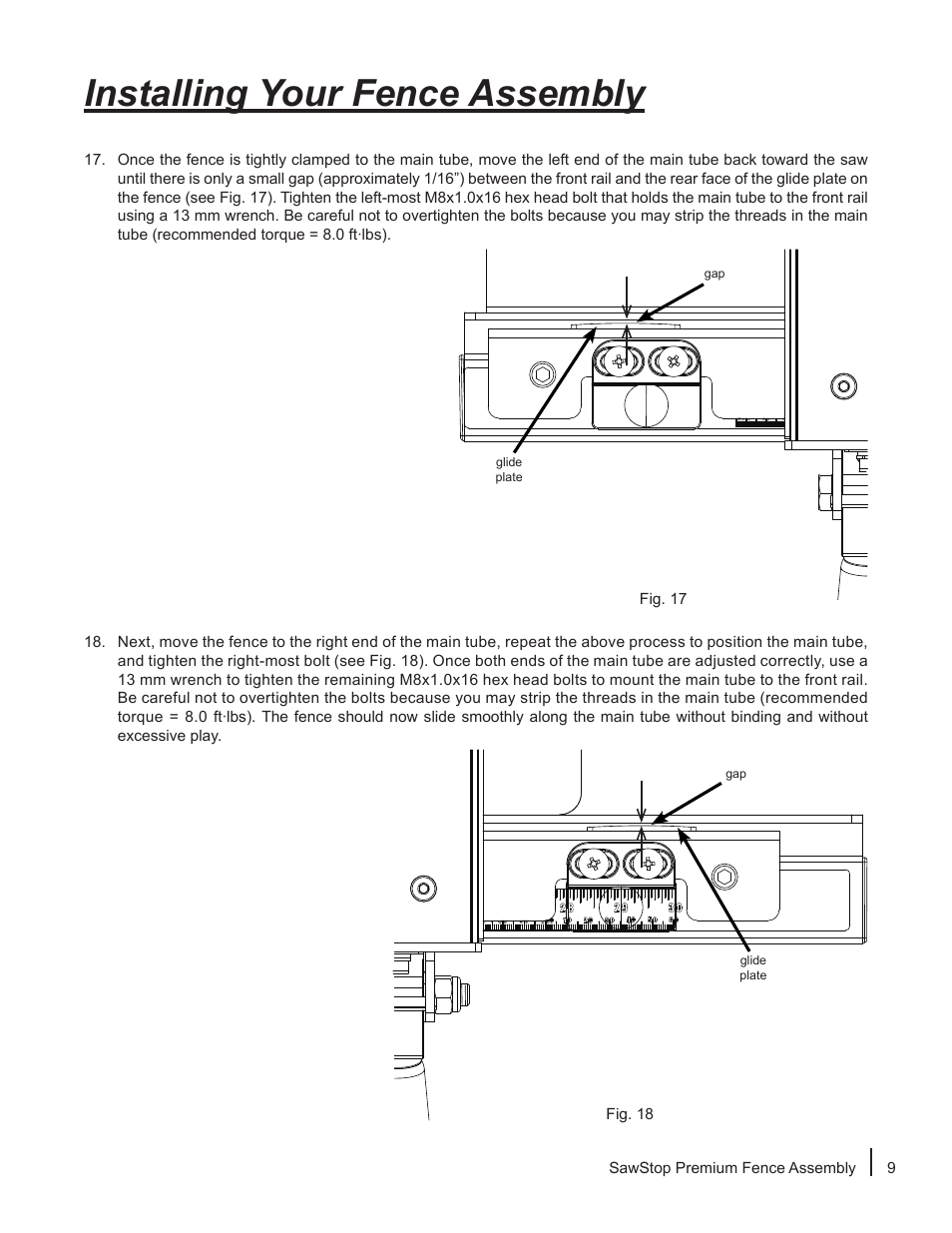 Installing your fence assembly | SawStop Premium Fence Assembly User Manual | Page 11 / 20