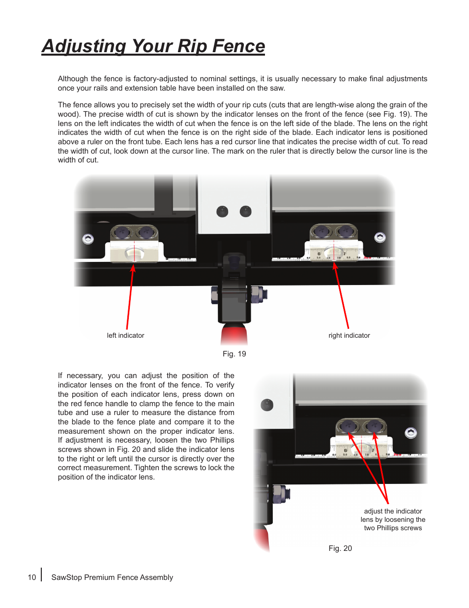 Adjusting your rip fence | SawStop Premium Fence Assembly User Manual | Page 12 / 20