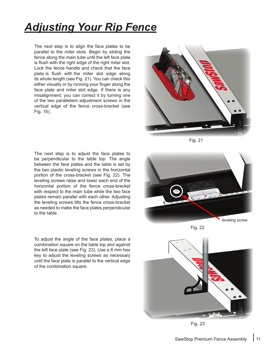 Adjusting your rip fence | SawStop Premium Fence Assembly User Manual | Page 13 / 20