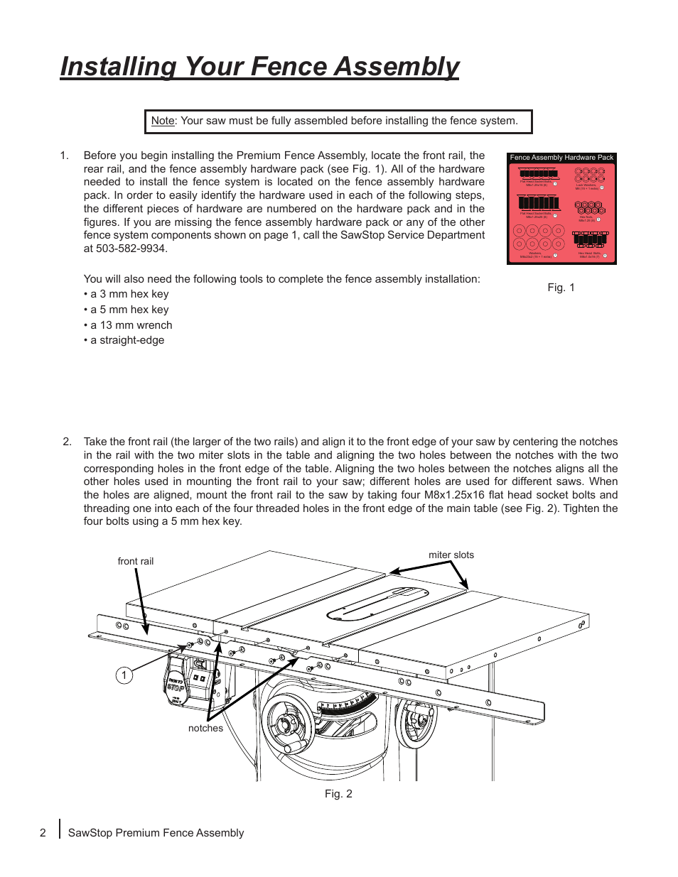 Installing your fence assembly | SawStop Premium Fence Assembly User Manual | Page 4 / 20