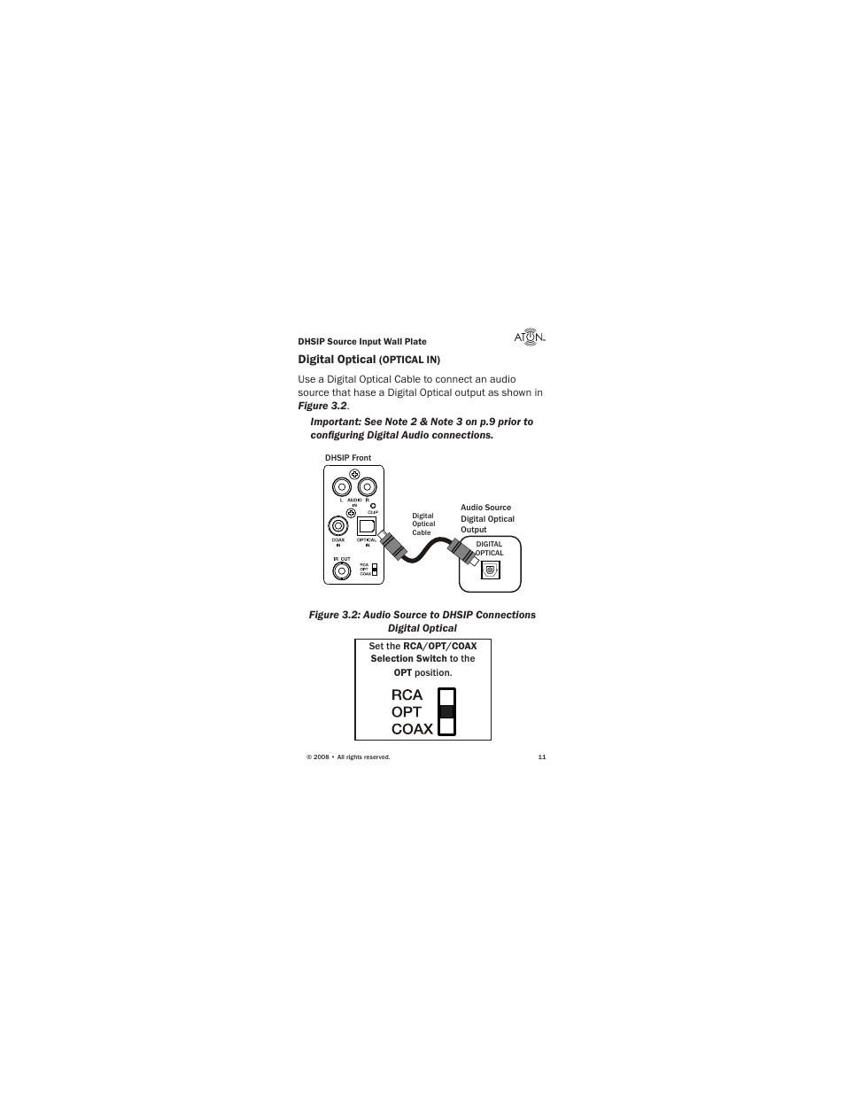 Digital optical | ATON Source Input Wall PlateWallplate DHSIP User Manual | Page 13 / 48