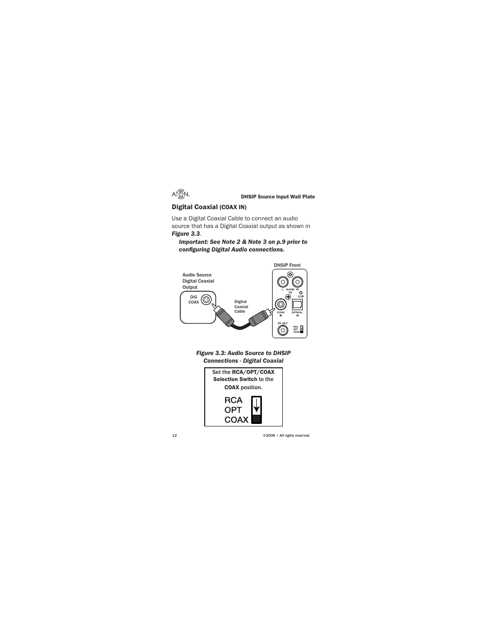 Digital coaxial | ATON Source Input Wall PlateWallplate DHSIP User Manual | Page 14 / 48