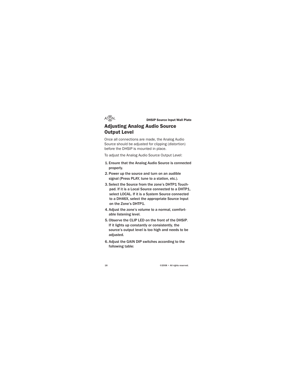 Adjusting analog audio source output level | ATON Source Input Wall PlateWallplate DHSIP User Manual | Page 20 / 48