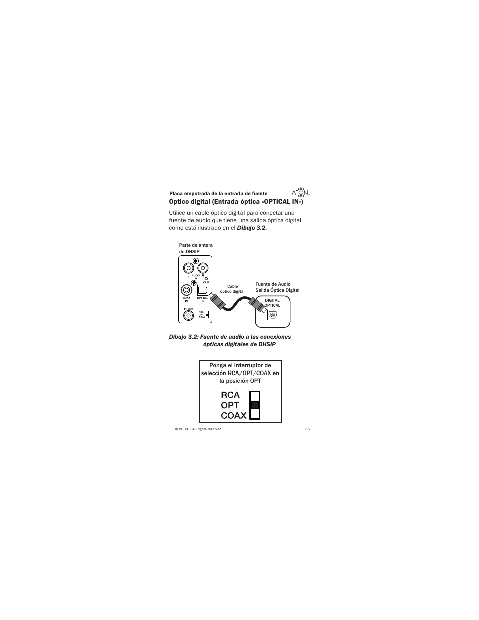 Óptico digital (entrada óptica «optical in») | ATON Source Input Wall PlateWallplate DHSIP User Manual | Page 37 / 48